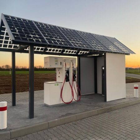 Biogas Tankstelle im Abendlicht